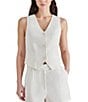 Color:Ivory - Image 1 - Selene Linen Blend V-Neck Sleeveless Welt Pocket Button Front Vest