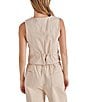 Steve Madden Selene Stripe V-Neck Sleeveless Button Down Denim Vest, Color:Khaki - Image 2