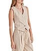 Steve Madden Selene Stripe V-Neck Sleeveless Button Down Denim Vest, Color:Khaki - Image 3