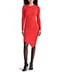 Color:Cherry Red - Image 1 - Serina Rib Knit Crew Neck Long Sleeve V-Hem Dress