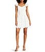 Color:White - Image 1 - Sierra Embroidered Floral V-Neck Short Flutter Sleeve Scalloped Dress