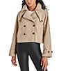 Color:Khaki - Image 1 - Sirus Cropped Double-Breasted Trench Jacket