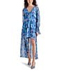 Color:Azure Blue - Image 1 - Sol Floral Print V Neck Long Sleeve Maxi Dress