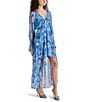 Color:Azure Blue - Image 3 - Sol Floral Print V Neck Long Sleeve Maxi Dress