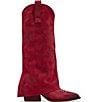 Color:Red - Image 2 - Sorvino Suede Foldover Knee High Western Boots