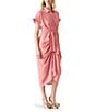Steve Madden Tori Point Collar Neck Short Sleeve Button Front Midi Dress, Color:Rosa Mauve - Image 1