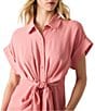 Steve Madden Tori Point Collar Neck Short Sleeve Button Front Midi Dress, Color:Rosa Mauve - Image 3