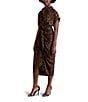 Steve Madden Tori Satin Leopard Print Point Collar Short Kimono Cuff Sleeve Ruched Front Asymmetrical Hem Midi Shirt Dress, Color:Toffee - Image 3