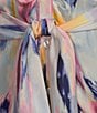 Steve Madden Tori Watercolor Print Point Collar Short Kimono Cuff Sleeve Ruched Front Asymmetrical Hem Midi Shirt Dress, Color:Multi - Image 3
