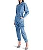 Steve Madden Trista Point Collar Long Sleeve Denim Jumpsuit, Color:Blue Denim - Image 3