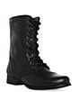 Color:Black - Image 1 - Troopa Military-Inspired Zipper Lace Up Leather Combat Boots