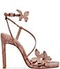 Color:Mauve - Image 2 - Uma Leather Snake Print Strappy Rhinestone Butterfly Sandals