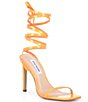 Color:Orange Patent - Image 1 - Uplift Lace Up Ankle Wrap Square Toe Patent Dress Sandals