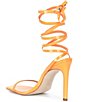 Color:Orange Patent - Image 3 - Uplift Lace Up Ankle Wrap Square Toe Patent Dress Sandals
