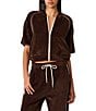 Steve Madden Velour Short Puff Sleeve Front Zip Coordinating Track Jacket - Image 1