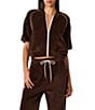 Steve Madden Velour Short Puff Sleeve Front Zip Coordinating Track Jacket - Image 1