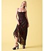 Steve Madden Stevie by Steve Madden Velvet Burnout Drape Neck Asymmetrical Hem Lace Up Back Midi Dress, Color:Black Beauty - Image 4