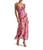 Steve Madden Versailles Sweetheart Neck Asymmetrical Ruffle Sleeveless Sheath Midi Dress, Color:Pink Snake - Image 1