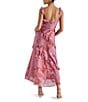Steve Madden Versailles Sweetheart Neck Asymmetrical Ruffle Sleeveless Sheath Midi Dress, Color:Pink Snake - Image 2