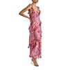 Steve Madden Versailles Sweetheart Neck Asymmetrical Ruffle Sleeveless Sheath Midi Dress, Color:Pink Snake - Image 3