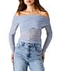 Steve Madden Viktoria Off-The-Shoulder Long Sleeve Mesh Top, Color:Slate - Image 1