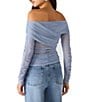 Steve Madden Viktoria Off-The-Shoulder Long Sleeve Mesh Top, Color:Slate - Image 2