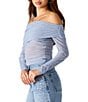 Steve Madden Viktoria Off-The-Shoulder Long Sleeve Mesh Top, Color:Slate - Image 3