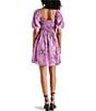 Color:Purple - Image 2 - Violeta Floral Print Sweetheart Neck Short Sleeve Mini Dress