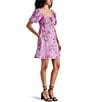 Color:Purple - Image 3 - Violeta Floral Print Sweetheart Neck Short Sleeve Mini Dress