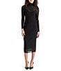 Color:Black - Image 1 - Vivienne Mesh Turtleneck Long Sleeve Bodycon Midi Dress