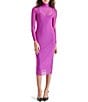 Color:Magenta Purple - Image 1 - Vivienne Mesh Turtleneck Long Sleeve Bodycon Midi Dress