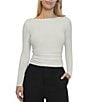 Steve Madden Stevie by Steve Madden Boat Neck Side Ruched Long Sleeve Top, Color:Artic Wolf - Image 1
