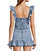 Steve Madden Stevie by Steve Madden Denim Ruffle Sleeve Cropped Top, Color:Medium Wash - Image 2