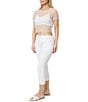 Steve Madden Stevie by Steve Madden Faux Pearl Stone Embellished Sheer Mesh Short Sleeve Crop Top, Color:Bright White - Image 3