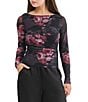 Stevie by Steve Madden Floral Mesh Boat Neck Long Sleeve Top - Image 1