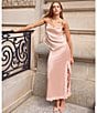 Steve Madden Stevie by Steve Madden Lace Trim Front Slit Midi Skirt, Color:Rose Smoke - Image 4