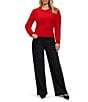 Steve Madden Stevie by Steve Madden Long Sleeve Tinsel Mink Yarn Pleated Pullover Sweater, Color:Red - Image 3