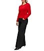 Steve Madden Stevie by Steve Madden Long Sleeve Tinsel Mink Yarn Pleated Pullover Sweater, Color:Red - Image 4