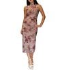 Stevie By Steve Madden Mesh Floral Printed Mock Neck Side Ruched Midi Dress - Image 1