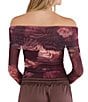 Stevie By Steve Madden Mesh Floral Printed Off-The-Shoulder Ruched Long Sleeve Top - Image 2