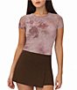 Stevie By Steve Madden Mesh Floral Printed Short Sleeve Tee - Image 1