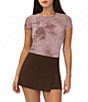 Stevie By Steve Madden Mesh Floral Printed Short Sleeve Tee - Image 1