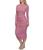 Steve Madden Stevie By Steve Madden Mesh Mock Neck Long Sleeve Ruched Midi Dress, Color:Heath Rose - Image 3