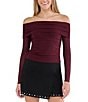 Stevie By Steve Madden Mesh Off Shoulder Long Sleeve Ruched Top - Image 1