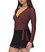 Stevie By Steve Madden Mesh V-Neck Long Sleeve Wrap Tie Front Top - Image 3