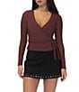 Stevie By Steve Madden Mesh V-Neck Long Sleeve Wrap Tie Front Top - Image 1