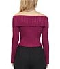 Steve Madden Stevie by Steve Madden Metallic Ribbed Off-The Shoulder Long Sleeve Sweater, Color:Red Plum - Image 2