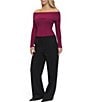 Steve Madden Stevie by Steve Madden Metallic Ribbed Off-The Shoulder Long Sleeve Sweater, Color:Red Plum - Image 3