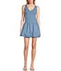 Steve Madden Stevie by Steve Madden Mix Fabric Bubble Hem Mini Dress, Color:Blissful Blue - Image 1
