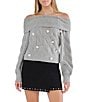 Stevie by Steve Madden Off-The-Shoulder Long Sleeve Embellished Cable Sweater - Image 1